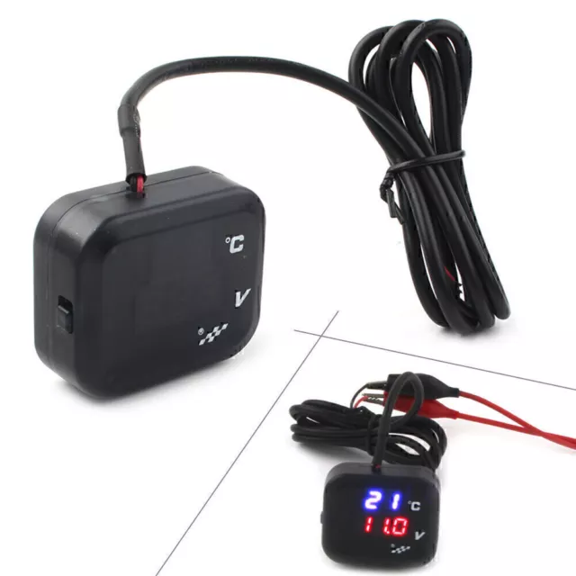 Motorcycle Air Temperature Gauge LED Voltmeter Voltage Thermometer Meter USB