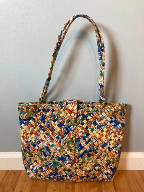 Recycled upcycled Multicolored Woven Shoulder Bag / Tote  (Rejuviebagz)