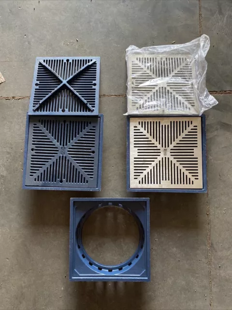 ZURN 6 Brass/nickel, 6 Cast Iron Grates,  6 Housings zurn 12x12  18 Total Pieces