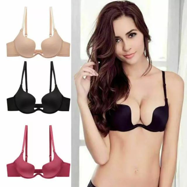 Women Low Back Bra Wire Lifting Deep U Shaped Plunge Backless Bras Clear  Straps
