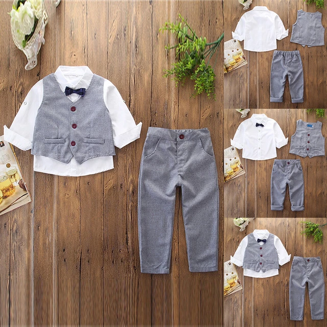 3PCS Boys Toddler Kids Waistcoat Suit Tuxedo Formal Wedding Smart Outfit set