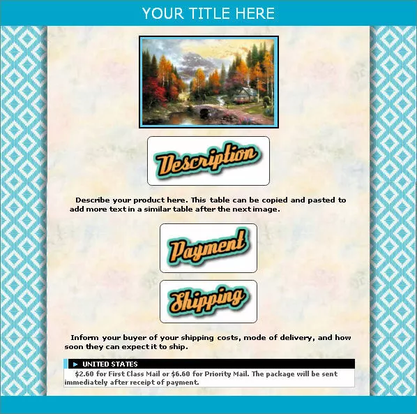 AUCTION TEMPLATE Geometric Turquoise Border Design - FREE Email Shipping