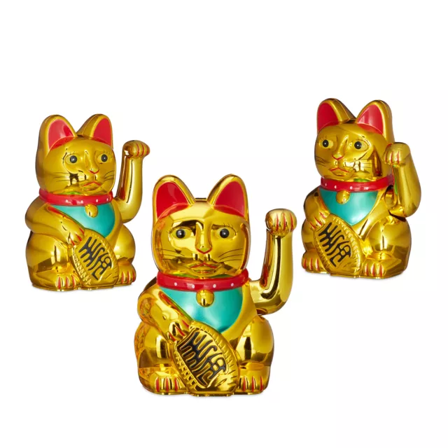 3x Maneki-Neko chat chinois porte-bonheur Asie Chine Japon Thailande or doré