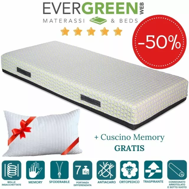 EVERGREENWEB ✅ Materasso Memory Foam e Molle INSACCHETTATE INDIPENDENTI h 22 cm 2