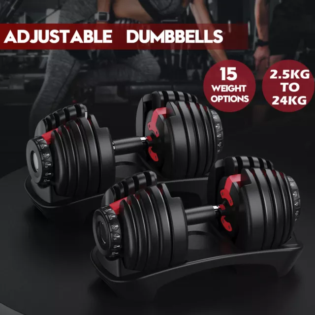 24kg Adjustable Dumbbell Dumbbells Set Weight Plates Home Gym Fitness Exercise O