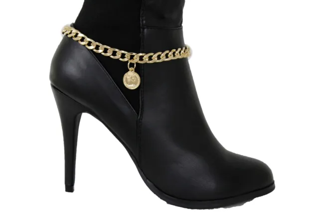 Women Western Metal Chain Gold Boot Bracelet Shoe Coin Charm Anklet Classy Strap