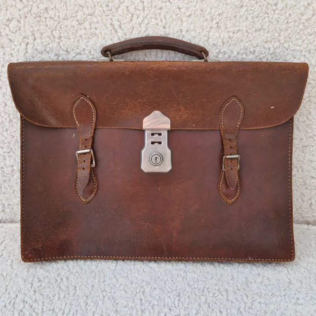 Vintage Cheney Pendragon Genuine Brown Leather Satchel Bag Briefcase Portfolio