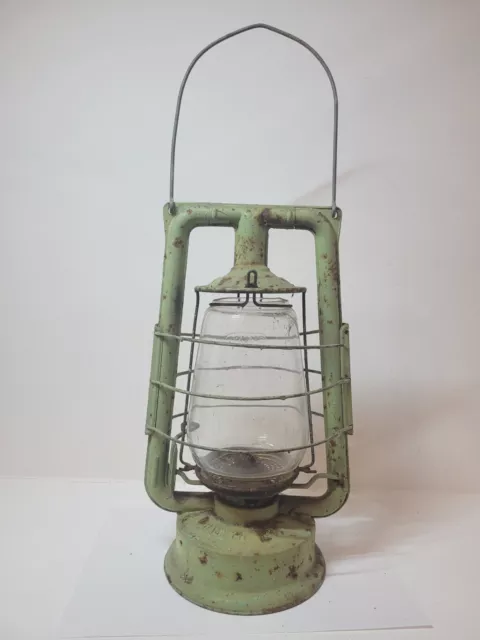Genuine Vintage Chalwyn Lynx Large Green Hurricane Hanging Oil Lamp Lantern