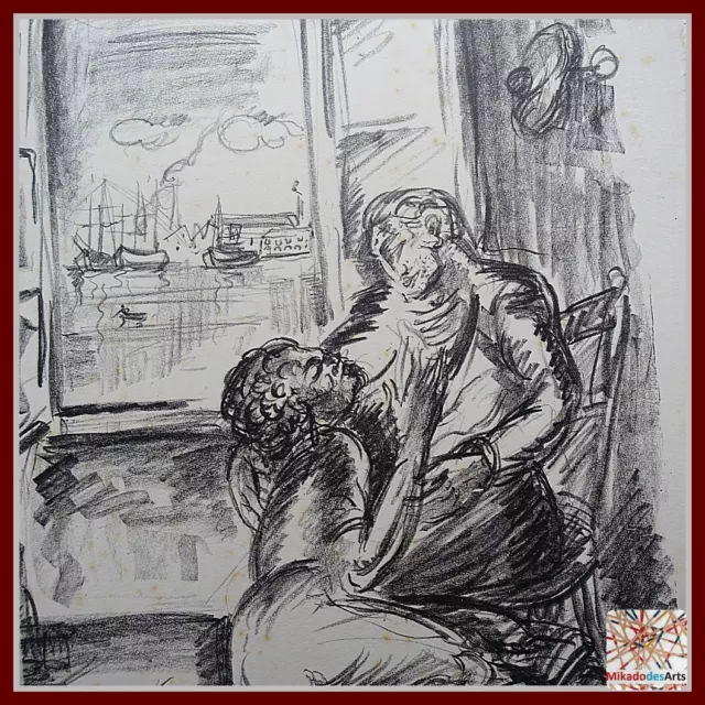 OTHON FRIESZ Emile Litho originale Couple dans l'intimité au Havre