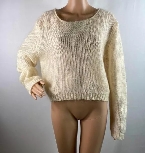 Ann Taylor Cream Mohair Blend Cropped Pullover Sweater Size L
