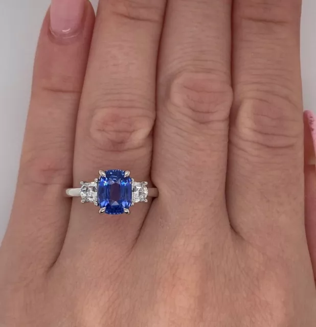 Women Engagement Natural Diamond 0.50 Ct Solid 18k White Gold Ring Blue Sapphire