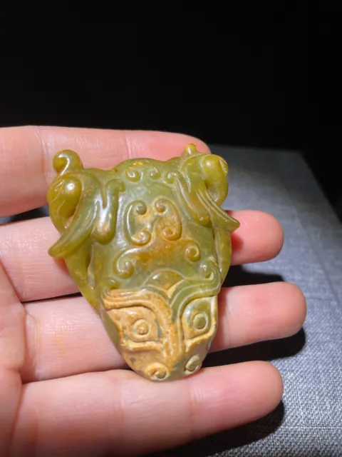 Old Chinese Natural Hetian Jade Hand Carving jade Pendant Statue Amulet
