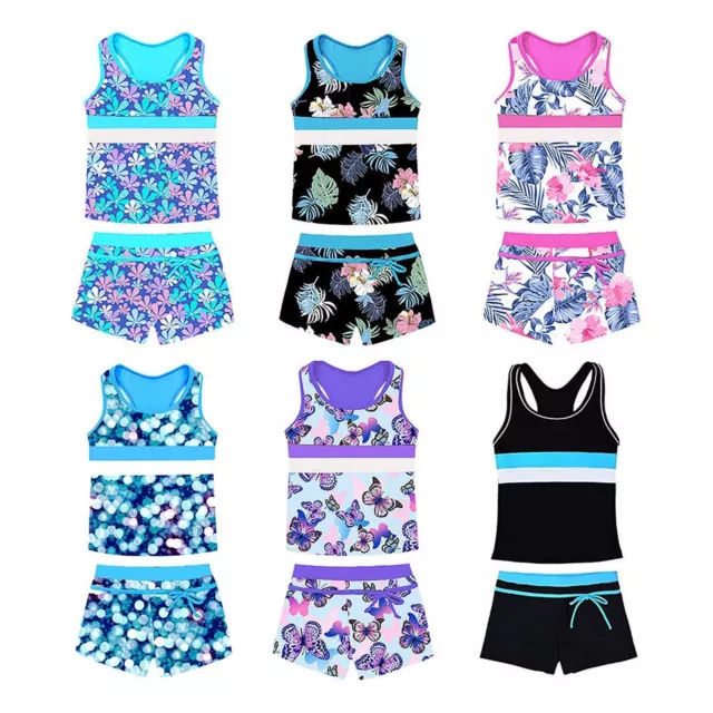 2PCS Girls Tankini Swimsuit Swimwear Bikini Set Tops Short Bottoms Bathing Suits