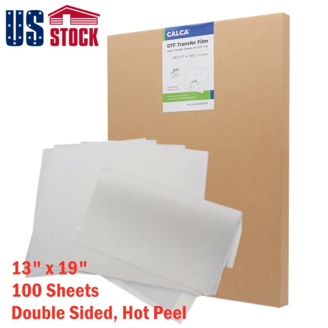 US Stock 13" x 19" DTF Transfer Film - Double Sided, Hot Peel - 100 Sheets