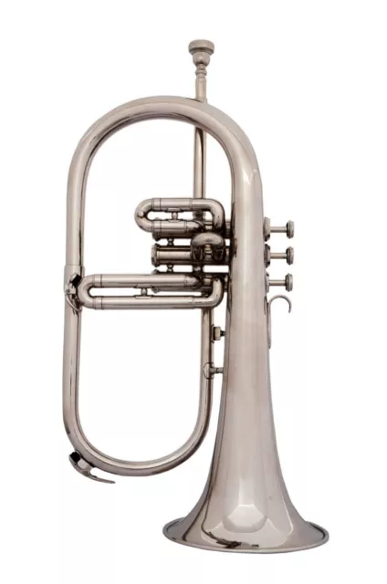 SALE ! Bb FLUGEL HORN GUARANTEE QUALITY SOUND BAND APPROVED NICKEL PLATED W/CASE 3