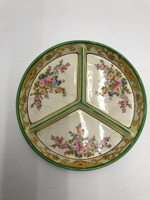 Japan Moriyama 1920's Mori-Machi Hand Painted Divided Relish Dish