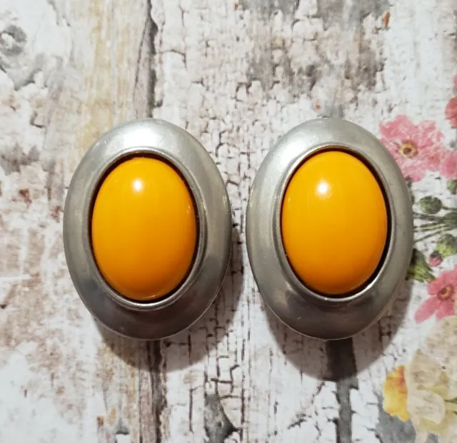 VTG Ben-Amun Silvertone Metal with Yellow Resin Clip-On Earrings
