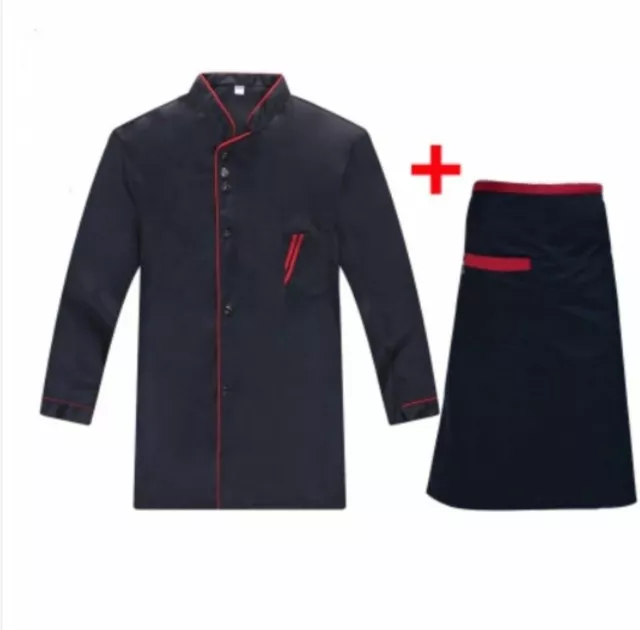 Chef Jacket Long Sleeve Chef Jacket Coat Apron Cook Hotel Uniform for Men Women