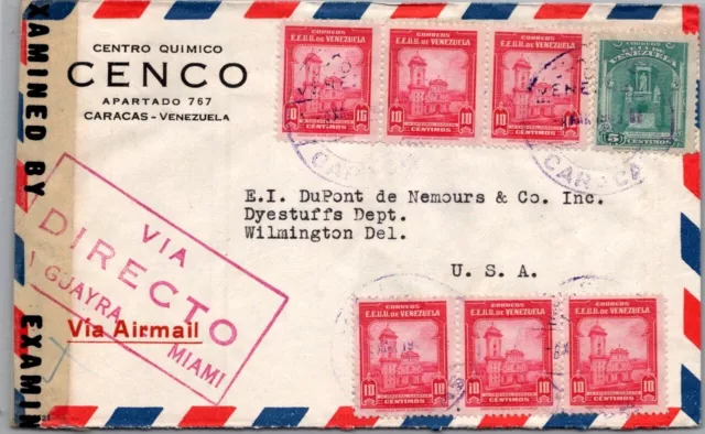 Schallstamps Venezuela 1940-45 Postal History Wwii Censored Airmail Cover Addr