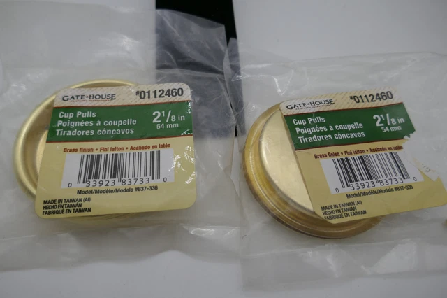 4 pack - Gatehouse 2 1/8" Flush Round Door Cup Pulls Brass Finish 54mm