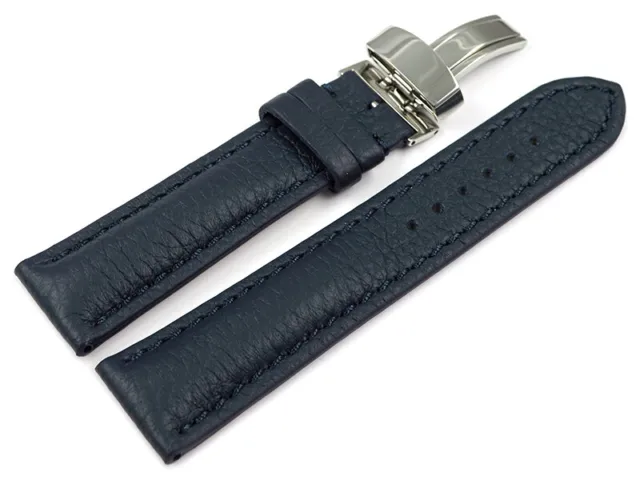 Bracelet montre boucle déployante bleu foncé cuir cerf rembourré très souple