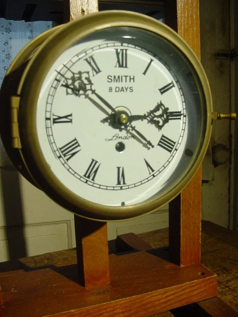 VINTAGE SMITH 8 Day London Brass Ship's Bulkhead Marine Clock Working ...