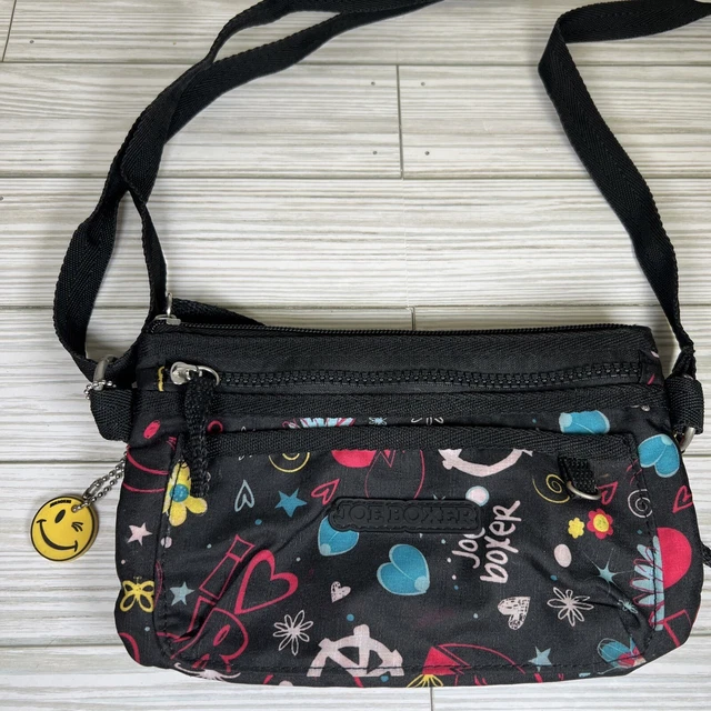 JOE BOXER Y2K Black Cross Body Bag Purse Graffiti Smiley Face 90s