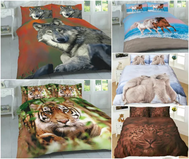 New 3D Wild Animals Duvet Sets - Cover with Pillow Cases - Poly Cotton UK Sizes