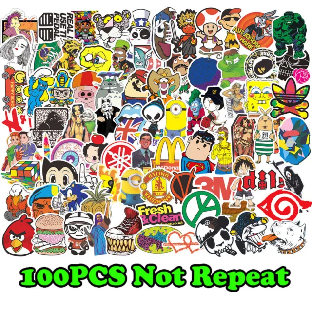 Vinyl Laptop Luggage Decals 100 Funny Skateboard Stickers Dope Sticker lot cool