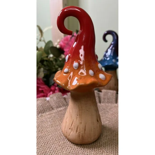 Whimsical Ceramic Mushroom Garden Decor Ceramic Pottery Orange Red Mushroom
