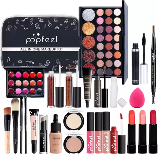 Kit per Trucco Completo, 30 Pezzi Cosmetico Valigetta per Principianti Con Ombre