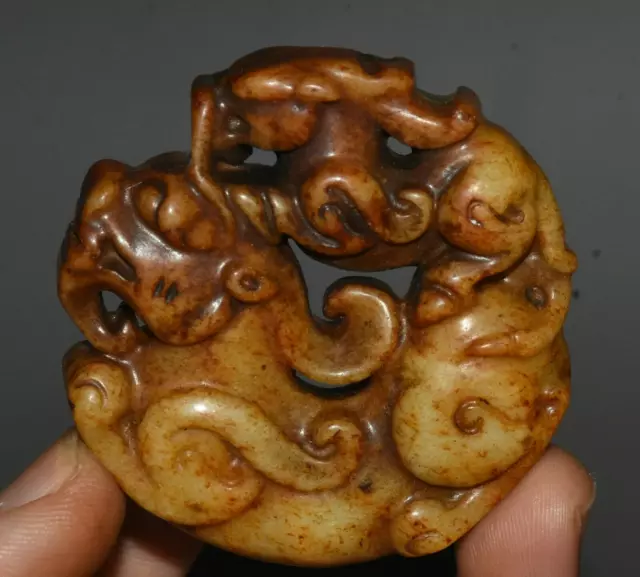 5cm China Hongshan Culture Old Jade Carving Dynasty Dragon Beast Amulet Pendant