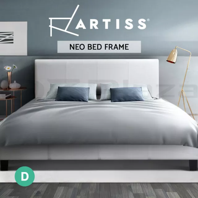 Artiss Bed Frame Double Size Mattress Base Wooden Platform Leather White NEO