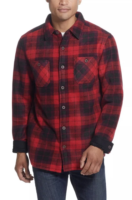 Weatherproof flannel Shirt Jacket, Polar Fleece Mens Medium Red NEW
