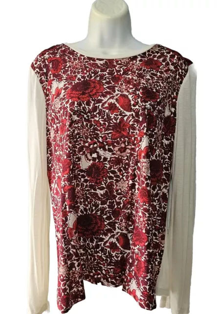 Tory Burch Red Roanan Kyoto Floral Top Size Large Soft Stretch Lightweight 2