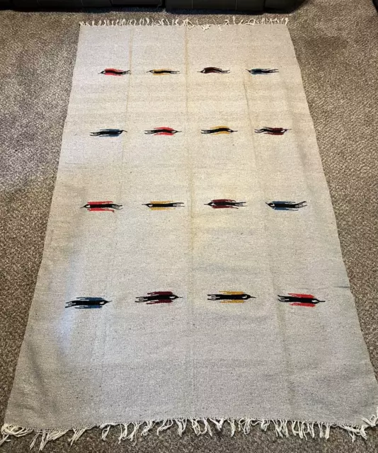 Amazing VTG Native American Indian Trade Camp Blanket Wool Fringe Colorful Birds