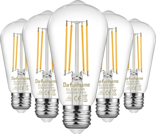 Defurhome ST58 E27 6W LED Edison Light Bulbs 60W Daylight White 5000k