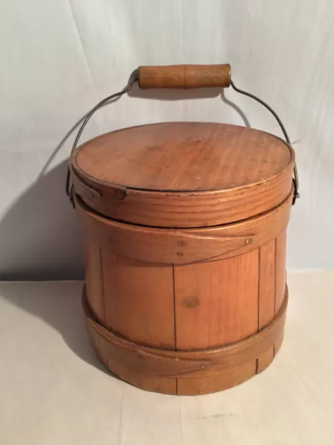 Antique Late 19th Century WOODEN FIRKIN/SUGAR BUCKET w/Lid, Farmhouse/Country