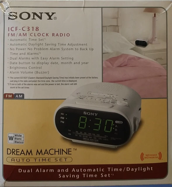 SONY ICFC318 DREAM MACHINE Auto Time Set Dual Alarm Clock Radio (WHITE