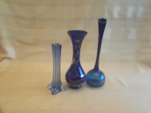 3 Blaue Designer Vasen, Blumenvase, Tischvase