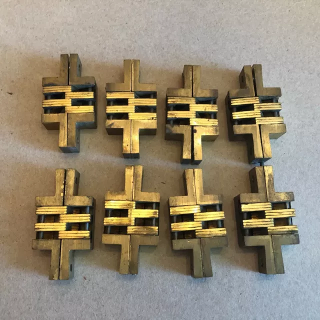Lot of 8 Fully Concealed Solid Brass Cabinet Hinges 1950s Vintage