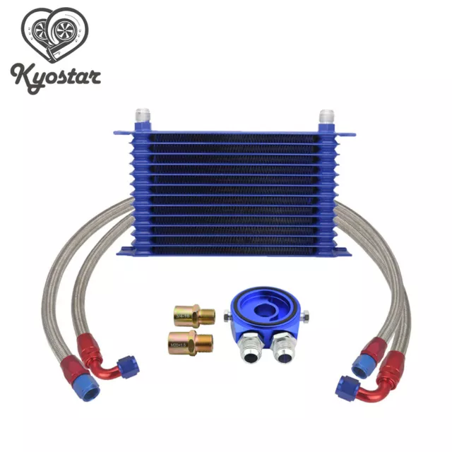 13 Row 10AN Universal Engine Transmission Oil Cooler Blue + Filter Adapter Kit