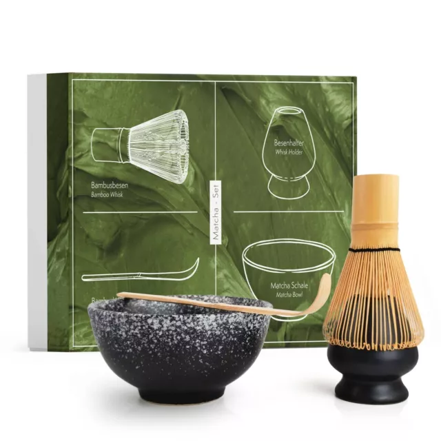 Matcha Tee Set aus Besen, Schale, Löffel & Besenhalter - handgefertigte Qualität