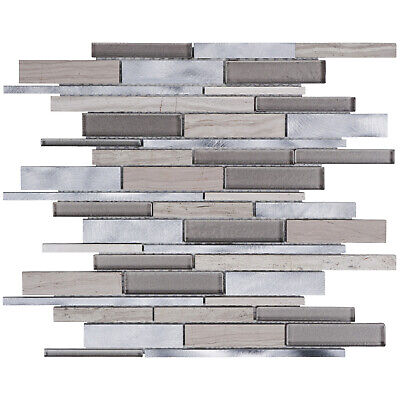 Taupe Gray Glass White Oak Marble Stone Aluminum Metallic Mosaic Tile Backsplash