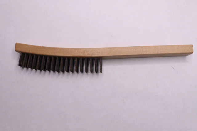 Curved Handle Scratch Brush Steel Wire Wood Handle 3 x 19 Rows 14" 572690683