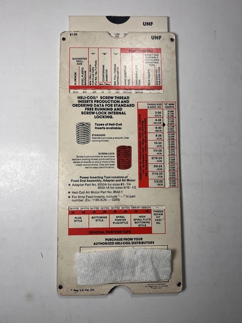 HELICOIL INSERT SLIDING chart reference screw thread insert STI £11.74 ...