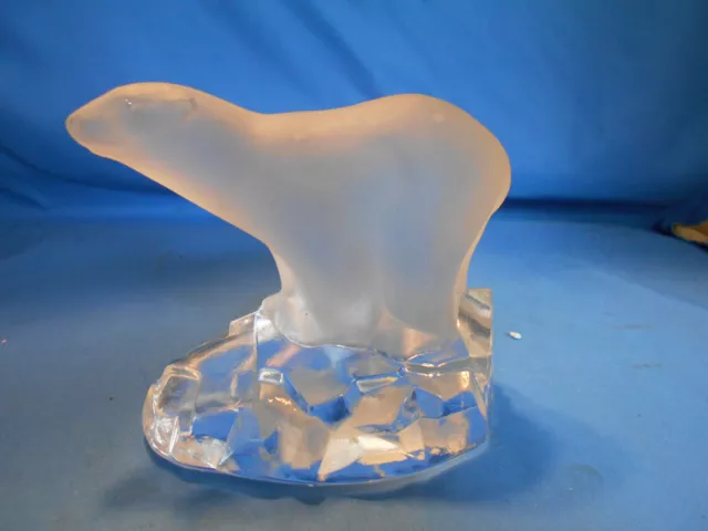 NYBRO 1985 Frosted Polar Bear on Iceberg Crystal Paperweight Figurine Sweden