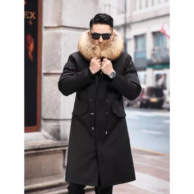 PARKER MEN MINK Lining Winter Fur One-piece Coat Mink Velvet Mid-length ...