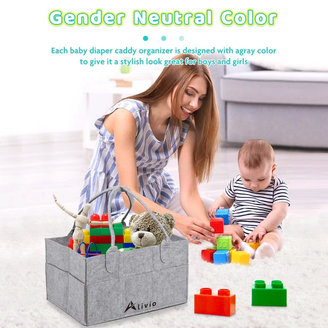 Baby storage Organizer Caddy Felt Changing Nappy Kids Storage Carrier Bag Grey
