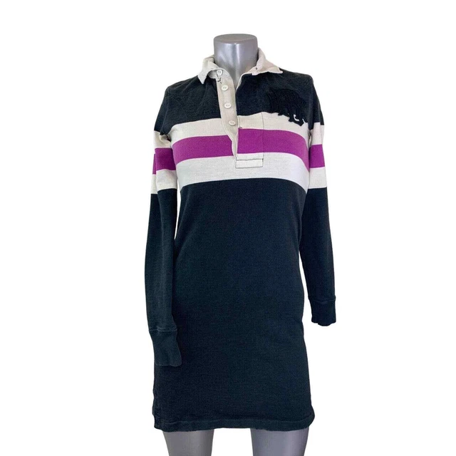 Ralph Lauren Rugby 2004 Shirt Dress #5 Appliqué Small Purple Black Striped